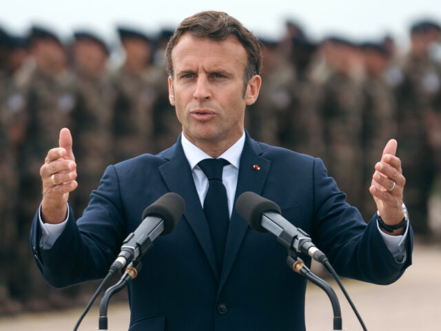 Emmanuel Macron, France's president, speaks at a news conference during a visit to NATO fo