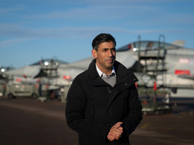 Prime Minister Rishi Sunak during his visit to RAF Coningsby in Linconshire following the