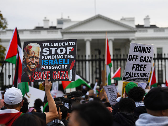 Demonstrators gather in front of the White House during a rally in support of Palestinians