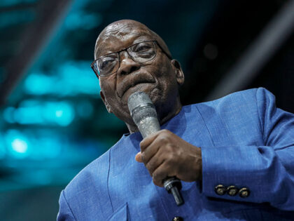 Former South African President Jacob Zuma speaks during the Shekainah Healing Ministries P