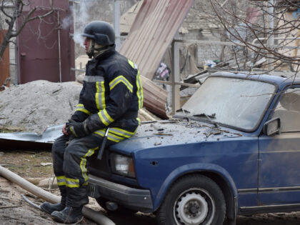 ZAPORIZHZHIA, UKRAINE - 2024/03/23: A Ukrainian State Emergency Service firefighter seen d