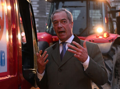 LONDON, ENGLAND - MARCH 25: Nigel Farage speaks to the driver of a van taking part in a pr