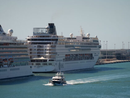 BARCELONA CATALONIA, SPAIN - APRIL 03: Vessel MSC Armonia (r) detained at the Port of Barc