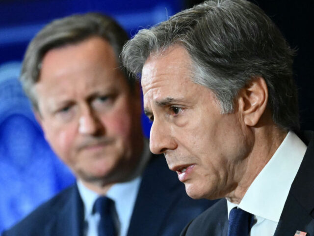 US Secretary of State Antony Blinken and British Foreign Secretary David Cameron hold a jo