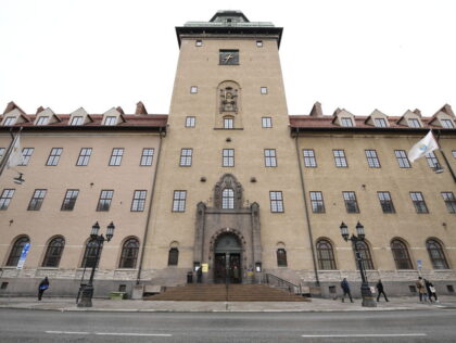 The Stockholm District Court is pictured on April 15, 2024, as the main hearing against th