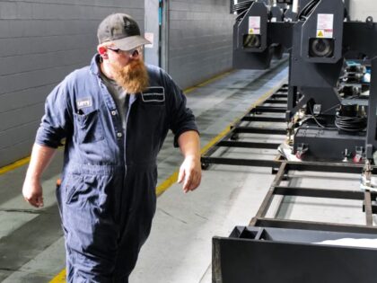 An employee walks at the Scranton Army Ammunition Plant (SCAAP) in Scranton, Pennsylvania