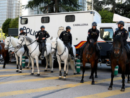 MADRID, SPAIN - APRIL 09: Police on horses are seen outside the stadium prior to the UEFA