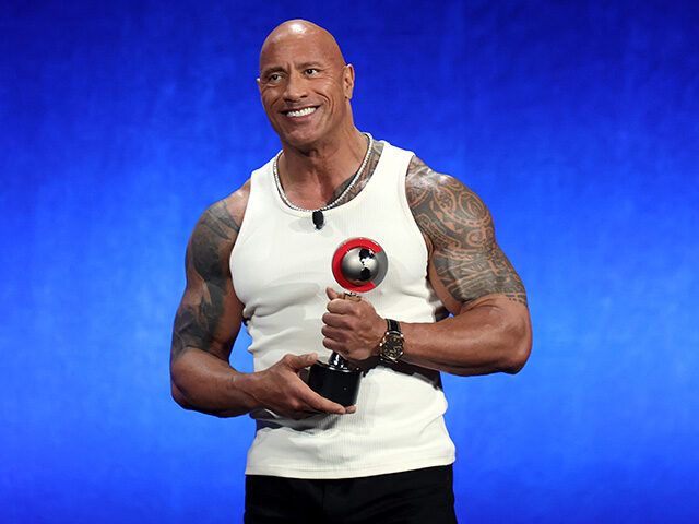 Dwayne Johnson, recipient of the NATO Spirit of the Industry Award, speaks onstage at the