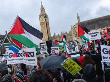 LONDON, ENGLAND - APRIL 17: Hundreds of people join the pro-Palestine Stop Arming Israel p