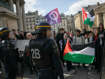 Demonstrators locked inside the perimeter at the Sorbonne university students rally agains