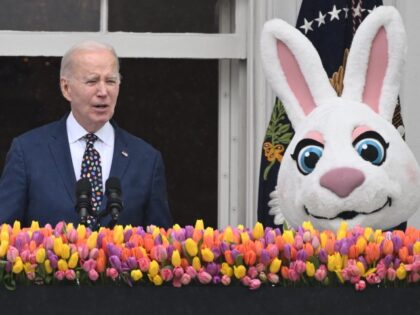 President Joe Biden speaks during the annual Easter Egg Roll on the South Lawn of the Whit