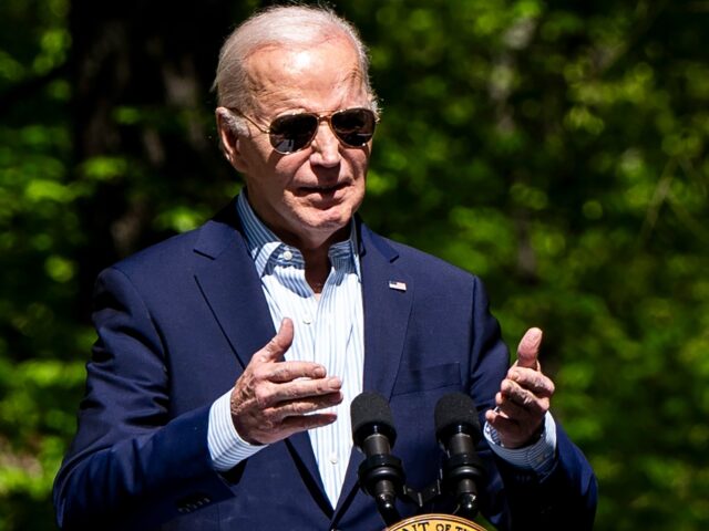 US President Joe Biden speaks at Prince William Forest Park in Triangle, Virginia, US, on