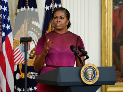 Former first lady Michelle Obama speaks during a ceremony in the East Room of the White Ho