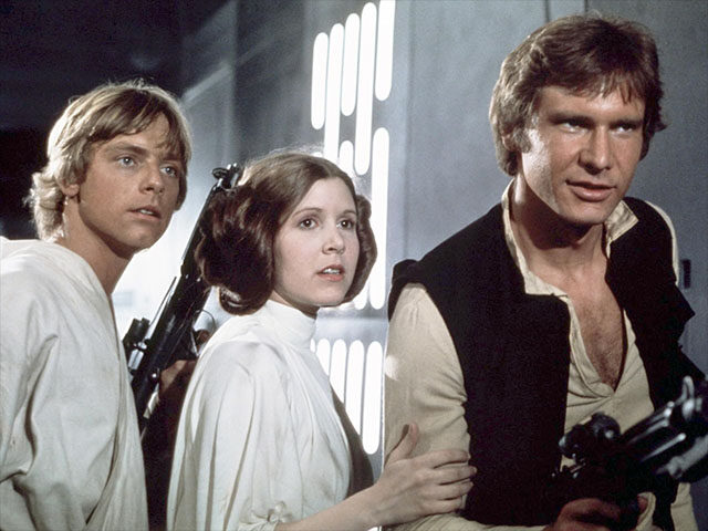 Harrison Ford, Carrie Fisher, and Mark Hamill in Star Wars: Episode IV - A New Hope (1977)