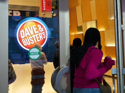 A Dave & Buster's location in the Times Square neighborhood of New York, US, on Friday
