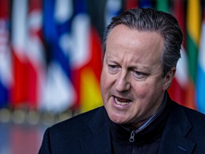 BRUSSELS, BELGIUM - APRIL 03: Britain's Foreign Secretary David Cameron speaks to the pres