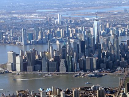 NEW YORK, NEW YORK - FEBRUARY 04: A general view of lower Manhattan as photographed from a