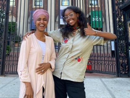 Ilhan Omar and daughter Isra Hirsi at Barnard College of Columbia University.