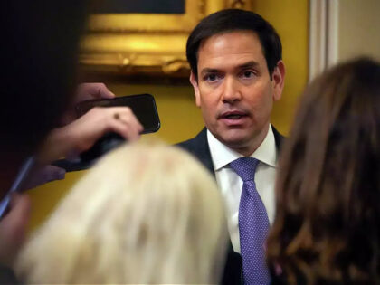 Sen. Marco Rubio, R-Fla., speaks with members of the media, Wednesday, Feb. 28, 2024, at t