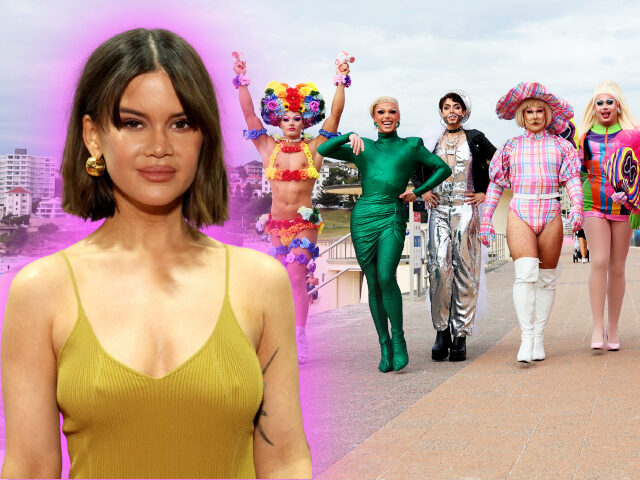 (INSET: Maren Morris) Drag Queens and Drag Kings walk along the promenade during the 2024
