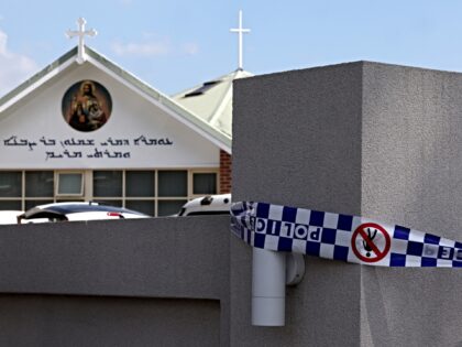Police tape covers the main gate of the Christ the Good Shepherd Church in Sydney's wester