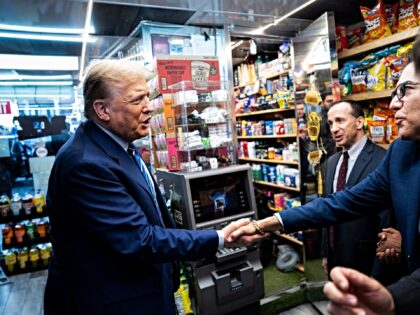 New York, NY - April 16 : Former President Donald Trump visits with business owners and lo