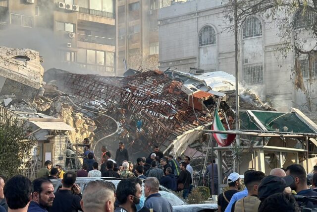 The aftermath of a strike on Iran's consulate in Damascus that has been widely blamed on I