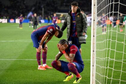 Barcelona's Brazilian forward Raphinha hit three goals in the PSG tie but his side were el