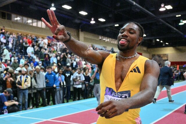 World champion Noah Lyles won the 100-meter title at the Bermuda Grand Prix track meet in