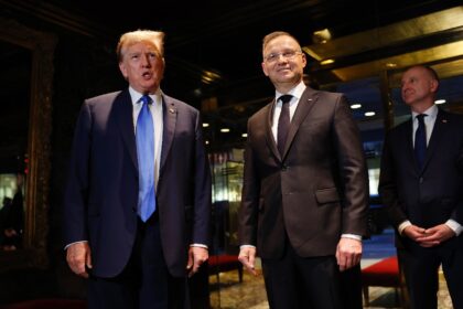 Donald Trump (L) met with Polish President Andrzej Duda at Trump Tower in New York, one in