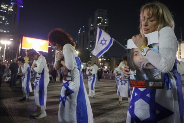 Families and supporters of Gaza hostages at a rally in Tel Aviv, Israel