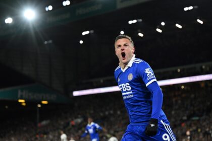 In the goals: Leicester City striker Jamie Vardy