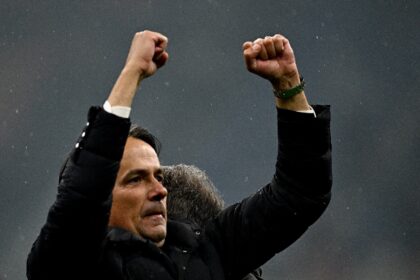 Inter Milan's Italian coach Simone Inzaghi celebrates winning the 2024 Scudetto