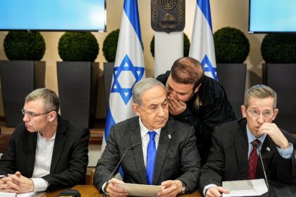Israel's Prime Minister Benjamin Netanyahu chairs a cabinet meeting at the Kirya military