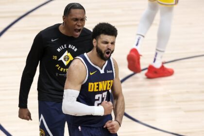 Jamal Murray celebrates the late basket that gave Denver a series-clinching 108-106 win ov