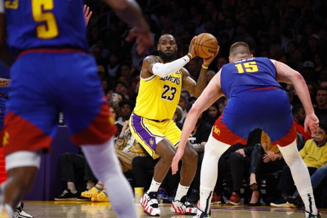 LeBron James of the Los Angeles Lakers in the third quarter of the Lakers' win over the De