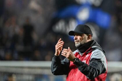 Liverpool coach Jurgen Klopp reacts as his team is knocked out by Atalanta