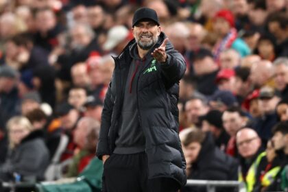 Liverpool coach Jurgen Klopp on the touchline during he 3-0 first leg defeat at Anfield by