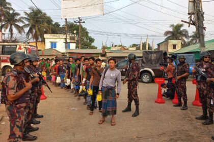 Myanmar nationals who fled across the border into Bangladesh to escape attacks on frontier