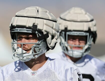 NFL tight ends Jesper Horsted and Nick Bowers of the Las Vegas Raiders practiced last seas