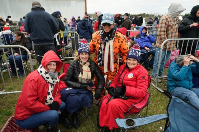 Partisans of ex-president Donald Trump gather at a rally in Schnecksville, Pennsylvania, o