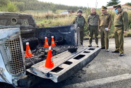 A photo released by Chilean officials shows the vehicle in which three police officers wer