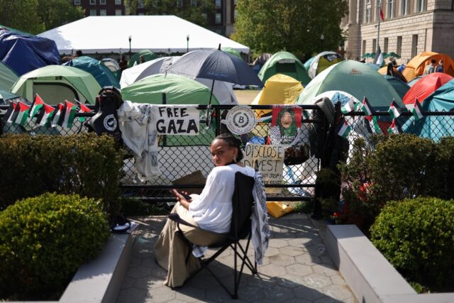 The pro-Palestinian encampment at the Columbia University on April 28, 2024 in New York Ci