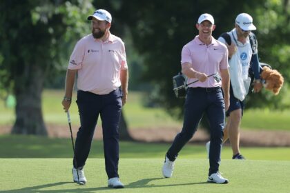 The team of Shane Lowry of Ireland and Rory McIlroy of Northern Ireland shared the lead at