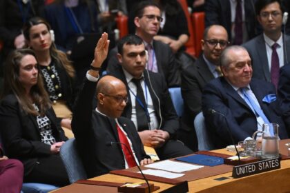 US Deputy Ambassador to the UN Robert Wood votes against a resolution allowing Palestinian