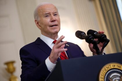 US President Joe Biden delivers remarks after signing legislation authorizing aid for Ukra