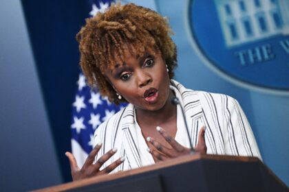 White House Press Secretary Karine Jean-Pierre speaks during the daily briefing in the Bra