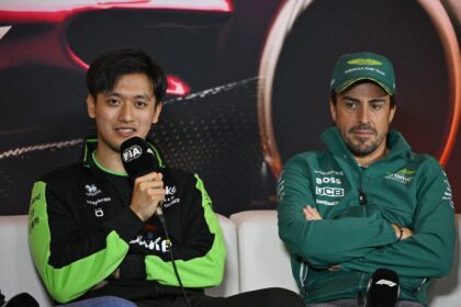 Zhou Guanyu and Aston Martin's Fernando Alonso on Thursday