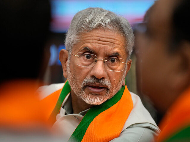 Bharatiya Janata Party (BJP) senior leader and Foreign Minister S. Jaishankar talks to a p