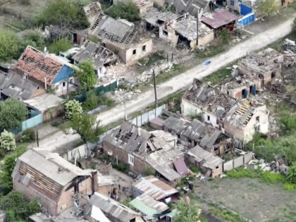 This drone footage obtained by The Associated Press shows the village of Ocheretyne, a tar